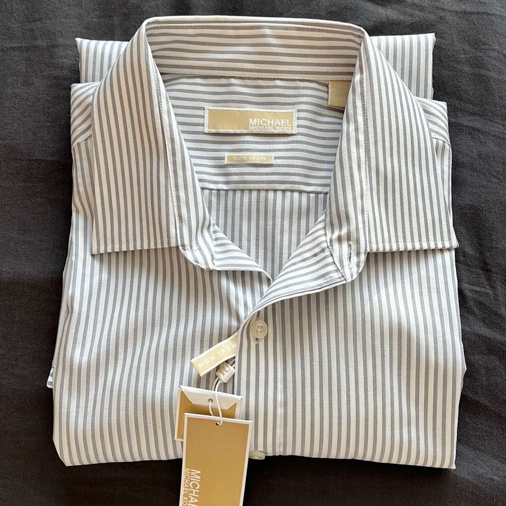 Michael Kors NWT Shirt 17 1/2 34/35.  Shirt is Iced Grey with Stripes.